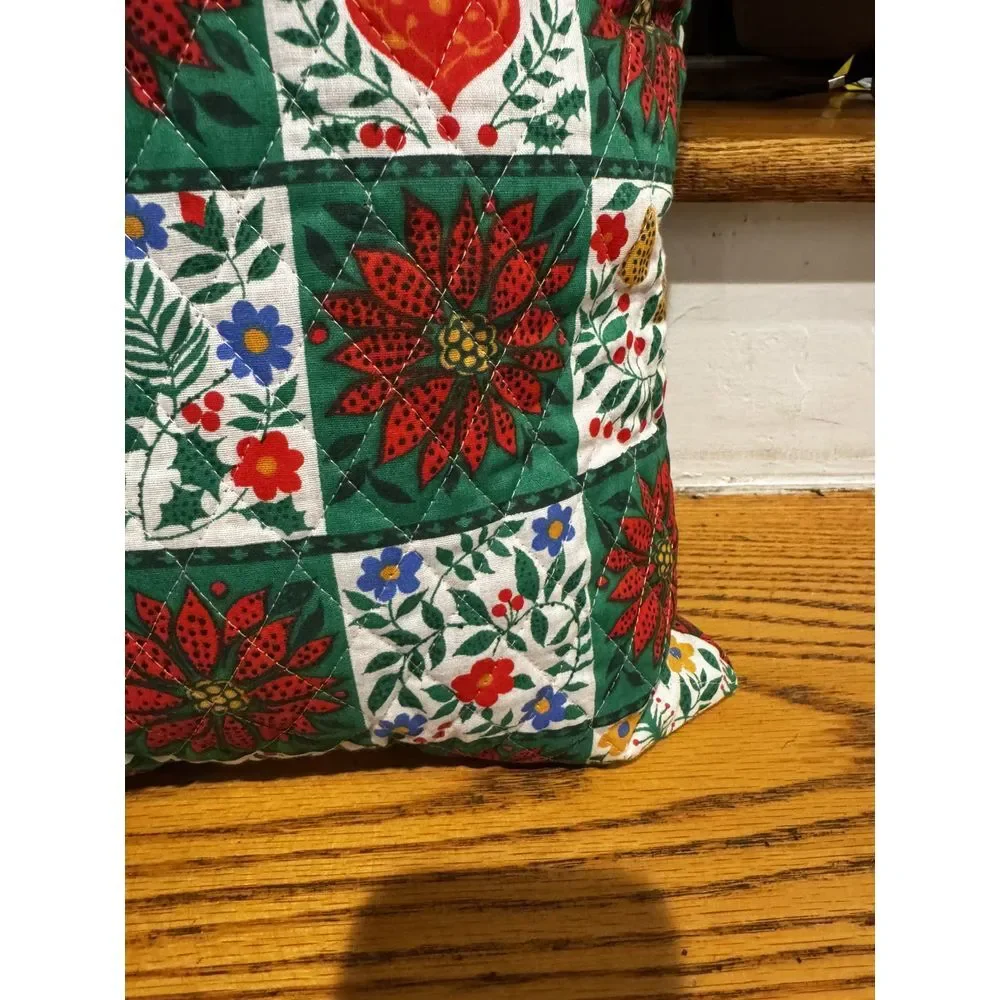 Vintage Cranston‎ Print Works Christmas Poinsettia Floral Patchwork Pillow 16x13